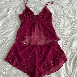 Victoria's Secret Deep Berry Lace & Embellished Two-Piece Sleep Set